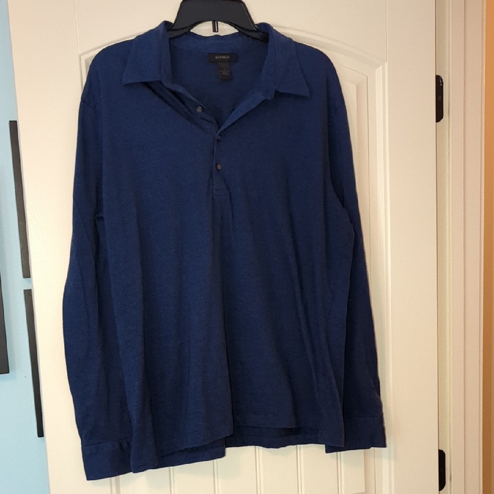 Express Men's Deep Blue Casual Button Down Shirt